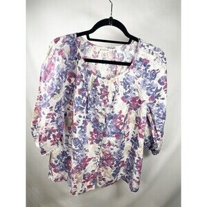 JM Collection Romantic Feminine Floral Pink Purple  Blouse Top Size 12